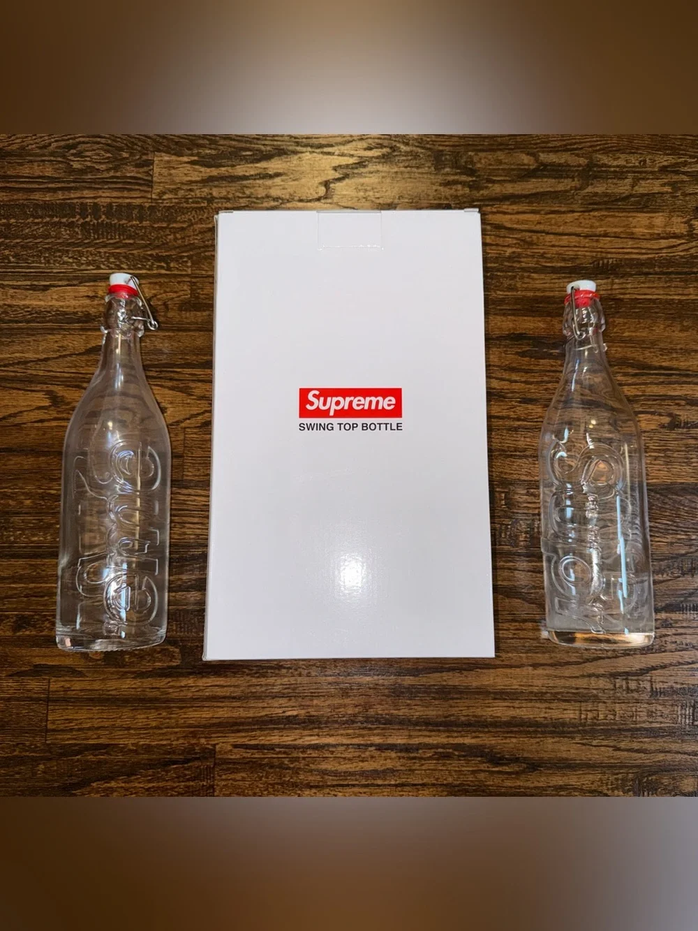 SUPREME Logo Swing Top 1.0L Clear Glass Bottles - Set Of 2 - FW21 Collection